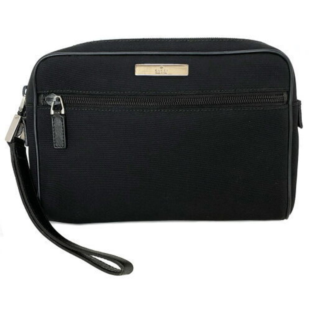 Gucci Shoulder bag black plain nylon logo plate wristlet